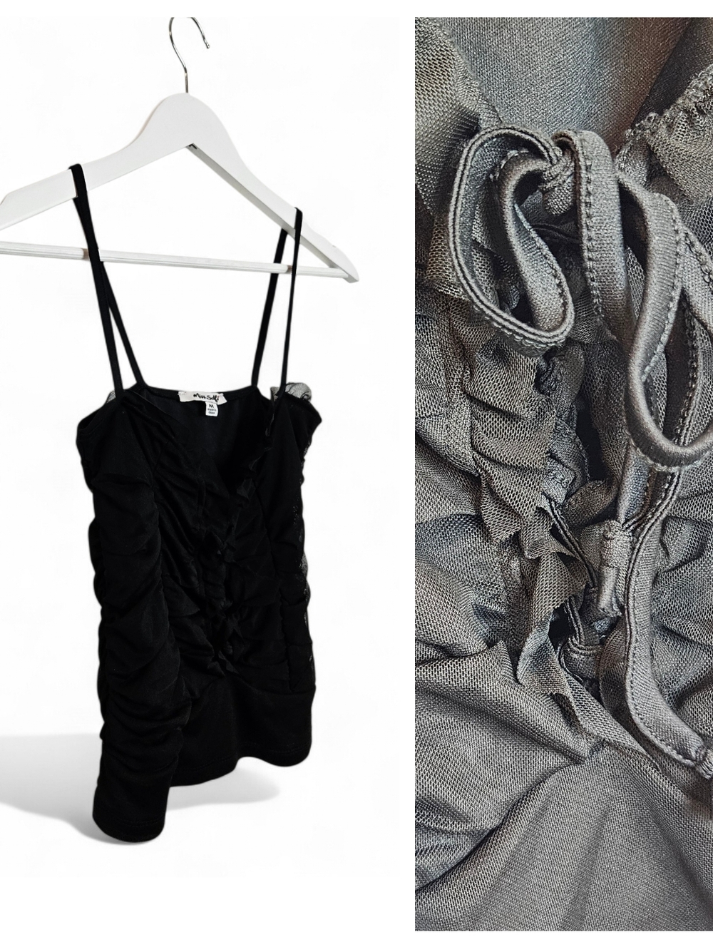 Miss Selfie Black Ruched Corset Tank Lace Up Whimseygoth Coquette Y2K Goth M